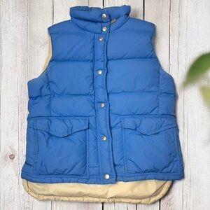 J. Crew Women’s Blue & Beige Lightweight Full-Zip Down Puffer Vest ~ Size M